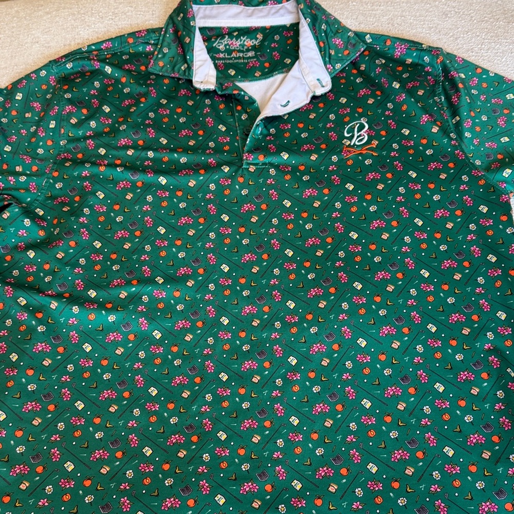 Barstool Men's Green Floral Polo
